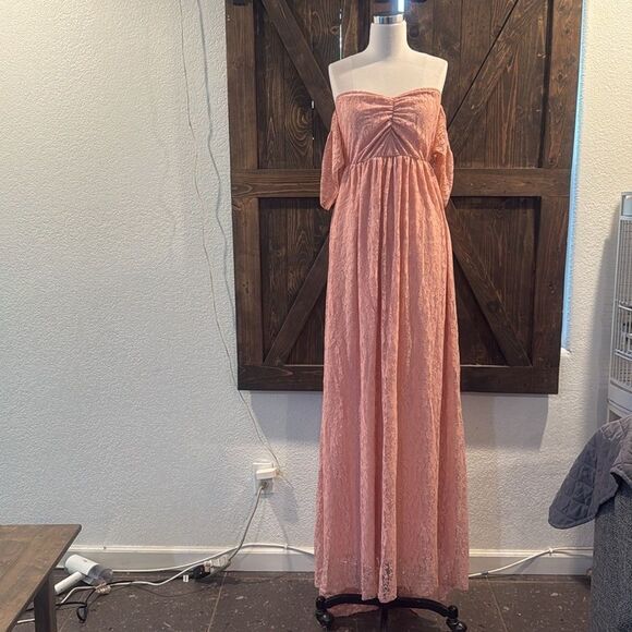 Elegant Off Shoulder Stretchy Lace Maternity Photography Dress High Belly Bump - Picture 3 of 13